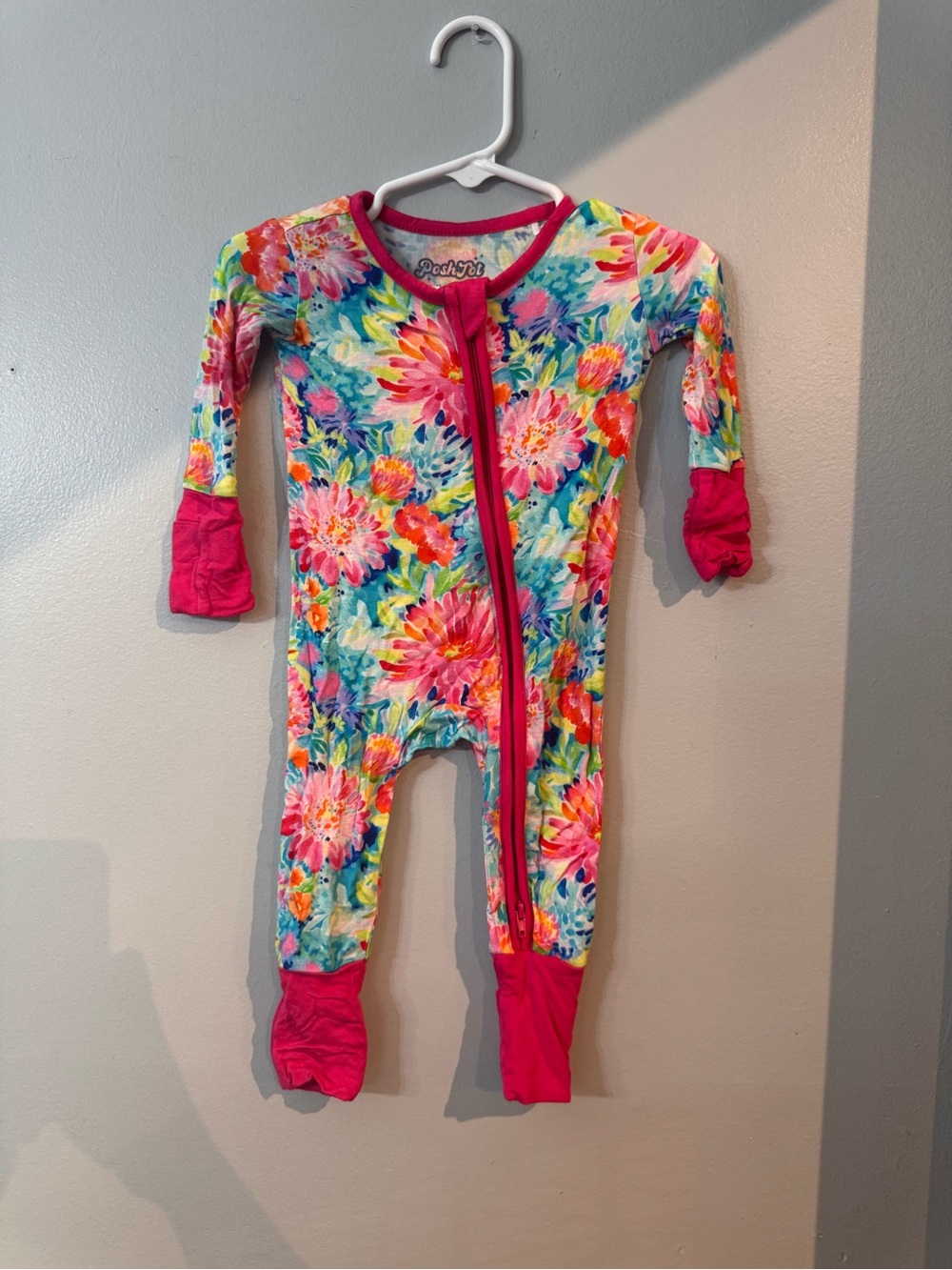 Poshtot Pink Floral Zip One-Piece Pajamas